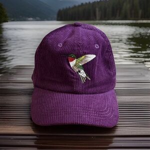 Purple Hummingbird Embroidered Corduroy Cap - Bird Collective